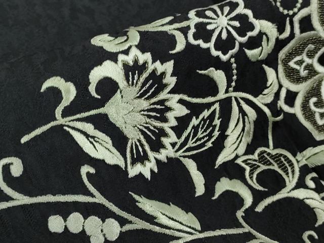 平和屋着物●極上　訪問着　総刺繍　花唐草文　濃い紺地　金糸　逸品　DZAB8786kh6