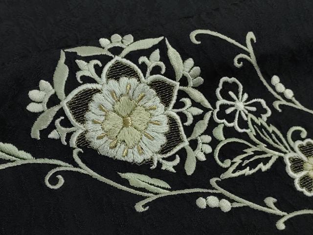 平和屋着物●極上　訪問着　総刺繍　花唐草文　濃い紺地　金糸　逸品　DZAB8786kh6