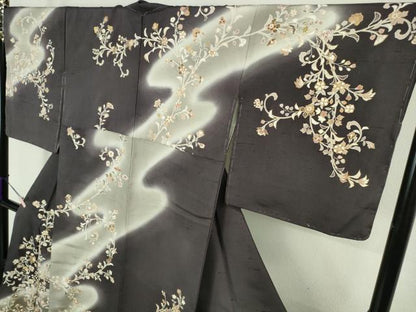 平和屋本店●極上　訪問着　白山紬　駒刺繍　花唐草文　暈し染め　金彩　逸品　未使用　DZAB8788kh6