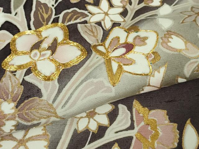 平和屋本店●極上　訪問着　白山紬　駒刺繍　花唐草文　暈し染め　金彩　逸品　未使用　DZAB8788kh6