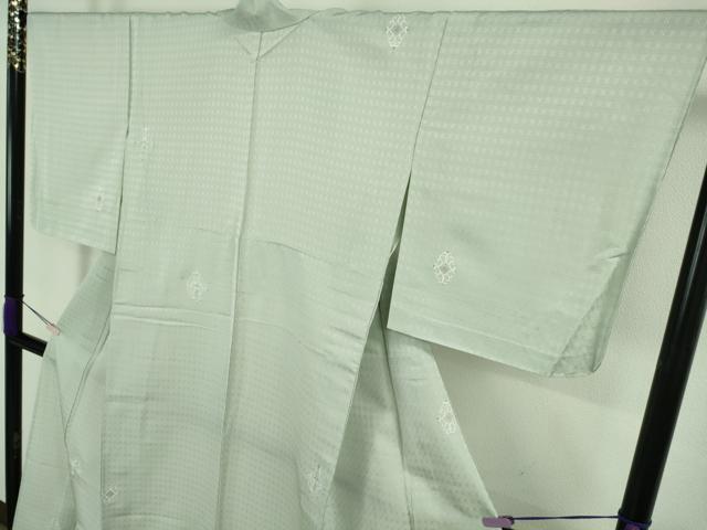平和屋着物▽極上　小紋　お召地　単衣　刺繍　菱文　青磁鼠色地　銀糸　逸品　未使用　DZAB8791kh6