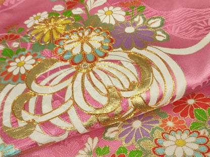 平和屋本店∵極上　創業460年・千總　女の子　十三参り　子供　祝着　駒刺繍　乱菊　桐花文　金彩　逸品　DZAB8794kh6
