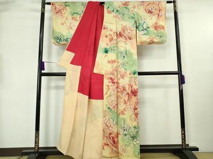 平和屋本店●超希少　染彩芸術の巨匠 皆川月華　ろうけつ染　アンティーク　大正ロマン　訪問着　刺繍　カトレア　金糸　逸品　DZAB8796kh6