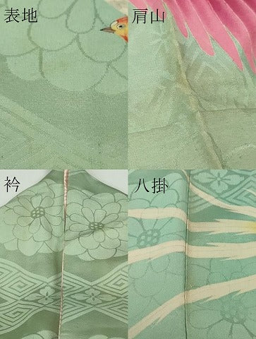 平和屋本店●極上　アンティーク　大正ロマン　振袖　鶏　軍鶏　鶴　鳳凰　尾長鳥　逸品　DZAB8797kh6