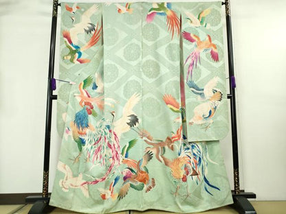 平和屋本店●極上　アンティーク　大正ロマン　振袖　鶏　軍鶏　鶴　鳳凰　尾長鳥　逸品　DZAB8797kh6