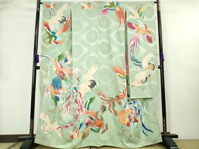 平和屋本店●極上　アンティーク　大正ロマン　振袖　鶏　軍鶏　鶴　鳳凰　尾長鳥　逸品　DZAB8797kh6