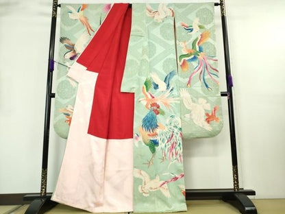 平和屋本店●極上　アンティーク　大正ロマン　振袖　鶏　軍鶏　鶴　鳳凰　尾長鳥　逸品　DZAB8797kh6