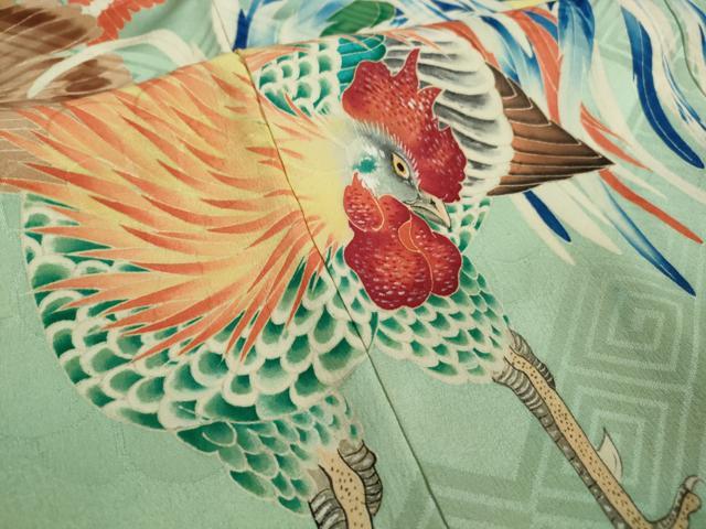 平和屋本店●極上　アンティーク　大正ロマン　振袖　鶏　軍鶏　鶴　鳳凰　尾長鳥　逸品　DZAB8797kh6