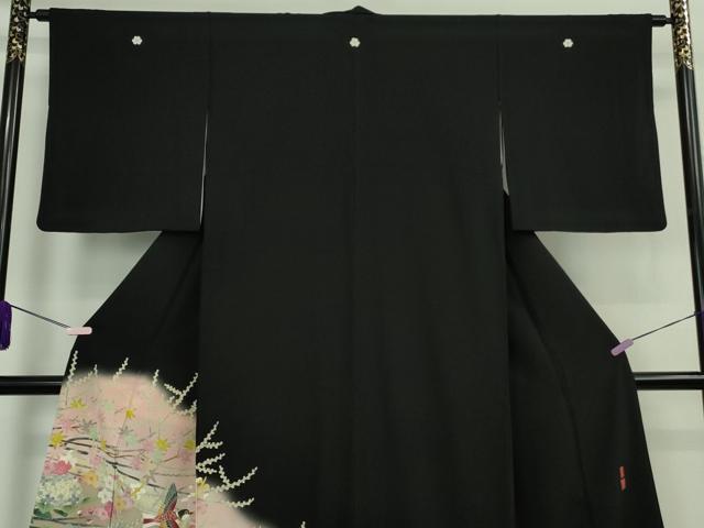 平和屋本店●極上　本加賀友禅作家　百貫華峰　黒留袖　枝花に小鳥　暈し染め　逸品　DZAB8799kh6
