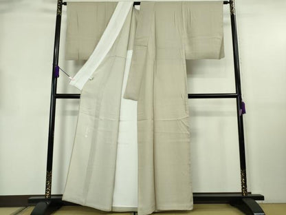 平和屋着物＊極上 夏物 伝統工芸師 服部光擴 江戸小紋 縦絽 堅牢染 角通し 白橡色×亜麻色 五泉 宮越織物謹製 反端付き　逸品　DZAB8806kh6
