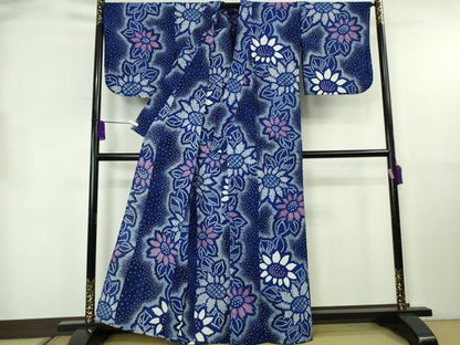 平和屋着物∴極上　夏物　浴衣　有松鳴海絞り　向日葵　ひまわり　暈し染め　綿　逸品　DZAB8815kh6