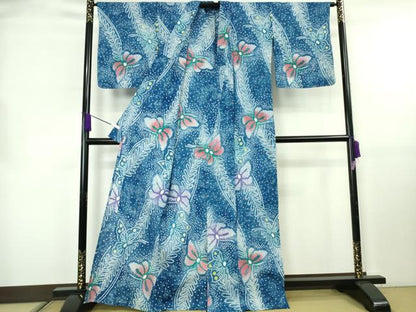 平和屋着物∴極上　夏物　浴衣　有松鳴海絞り　舞蝶文　綿　逸品　未使用　DZAB8816kh6