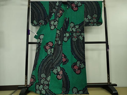 平和屋着物∴極上　夏物　浴衣　有松鳴海絞り　流水花文　綿　逸品　DZAB8817kh6