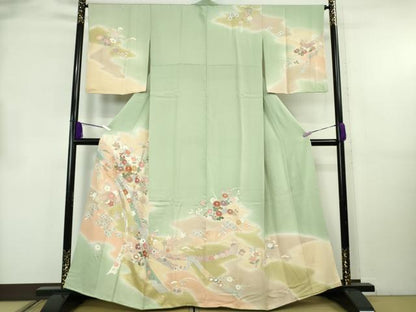 平和屋本店●極上　創業460年・千總　訪問着　駒刺繍　束ね熨斗花文　裏葉柳色地　暈し染め　金彩　反端付き　逸品　DZAB8819kh6