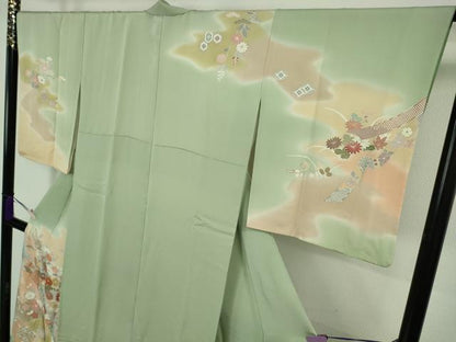 平和屋本店●極上　創業460年・千總　訪問着　駒刺繍　束ね熨斗花文　裏葉柳色地　暈し染め　金彩　反端付き　逸品　DZAB8819kh6
