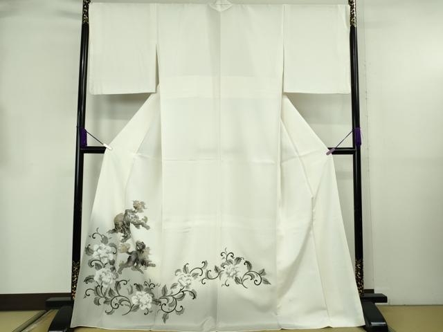 平和屋本店●極上　訪問着　唐獅子　牡丹唐草　象牙色地　暈し染め　金銀彩　逸品　DZAB8821kh6