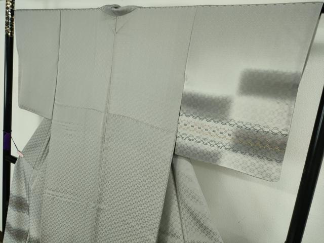 平和屋着物●極上　訪問着　お召地　花織　絹鼠色地　逸品　DZAB8824kh6