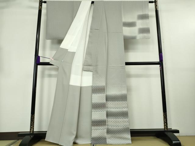 平和屋着物●極上　訪問着　お召地　花織　絹鼠色地　逸品　DZAB8824kh6