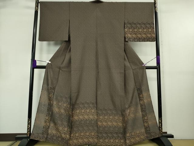 平和屋本店▽極上　創業200年・7代目永治屋清左衛門　訪問着　単衣　お召地　花唐草文　黒橡色地　逸品　DZAB8825kh6