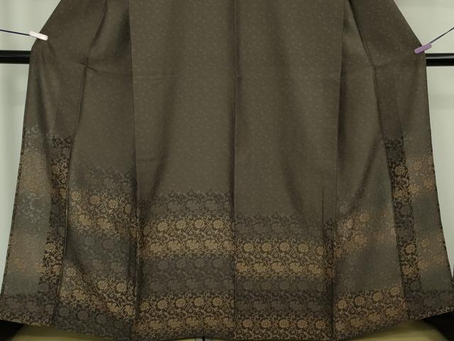 平和屋本店▽極上　創業200年・7代目永治屋清左衛門　訪問着　単衣　お召地　花唐草文　黒橡色地　逸品　DZAB8825kh6