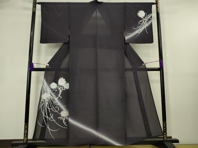 平和屋着物＊極上　夏物　訪問着　絽　草花文　深紫色地　銀彩　逸品　未使用　DZAB8827kh6