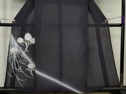 平和屋着物＊極上　夏物　訪問着　絽　草花文　深紫色地　銀彩　逸品　未使用　DZAB8827kh6