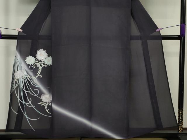平和屋着物＊極上　夏物　訪問着　絽　草花文　深紫色地　銀彩　逸品　未使用　DZAB8827kh6