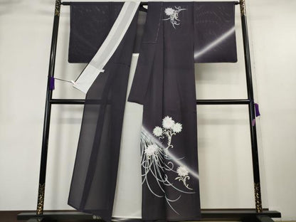 平和屋着物＊極上　夏物　訪問着　絽　草花文　深紫色地　銀彩　逸品　未使用　DZAB8827kh6