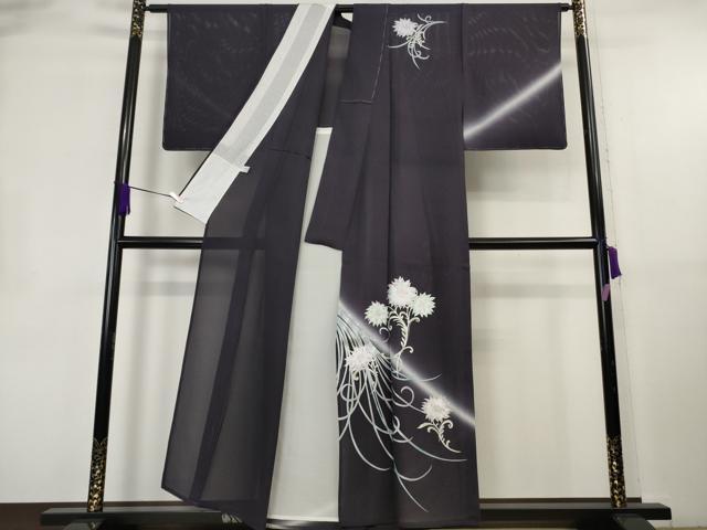 平和屋着物＊極上　夏物　訪問着　絽　草花文　深紫色地　銀彩　逸品　未使用　DZAB8827kh6