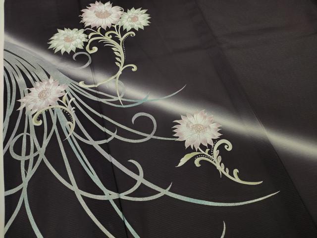 平和屋着物＊極上　夏物　訪問着　絽　草花文　深紫色地　銀彩　逸品　未使用　DZAB8827kh6