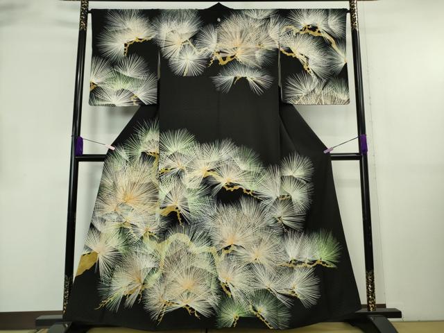 平和屋本店●極上　訪問着　刺繍　老松　黒地　金糸　逸品　DZAB8828kh6