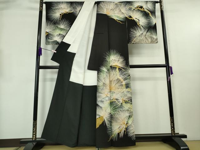 平和屋本店●極上　訪問着　刺繍　老松　黒地　金糸　逸品　DZAB8828kh6