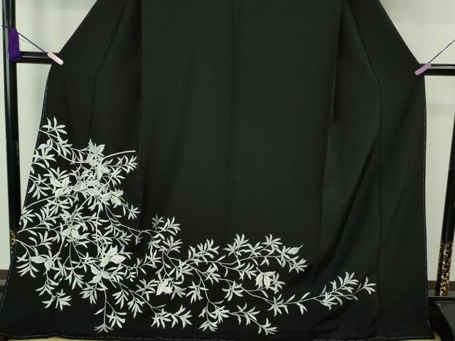 平和屋本店●極上　訪問着　刺繍　枝花文　黒地　金糸　ロング丈　逸品　未使用　DZAB8831kh6