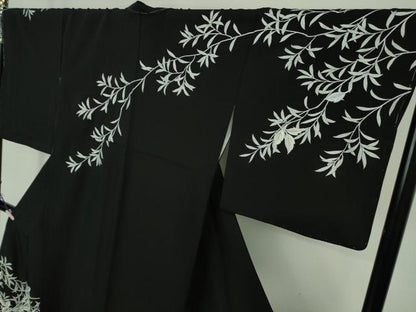 平和屋本店●極上　訪問着　刺繍　枝花文　黒地　金糸　ロング丈　逸品　未使用　DZAB8831kh6