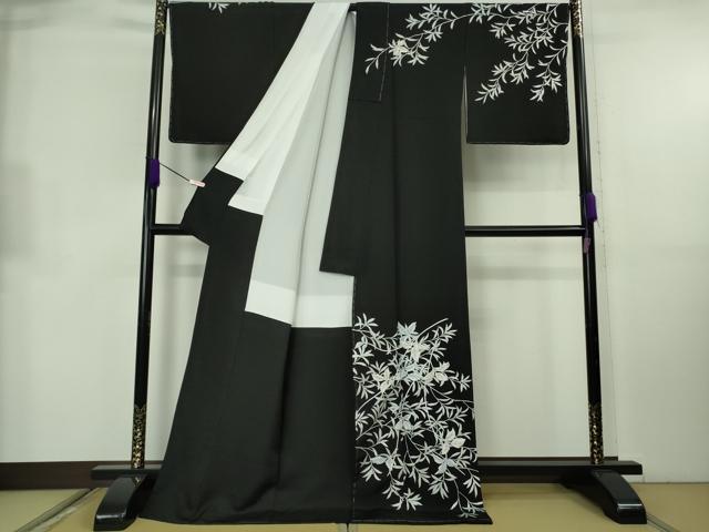 平和屋本店●極上　訪問着　刺繍　枝花文　黒地　金糸　ロング丈　逸品　未使用　DZAB8831kh6