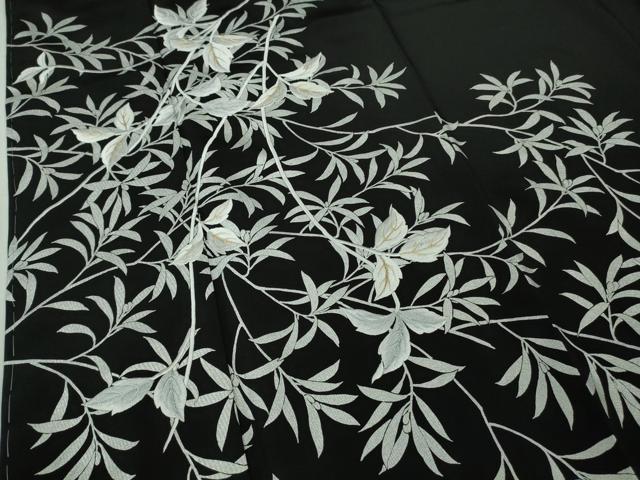 平和屋本店●極上　訪問着　刺繍　枝花文　黒地　金糸　ロング丈　逸品　未使用　DZAB8831kh6