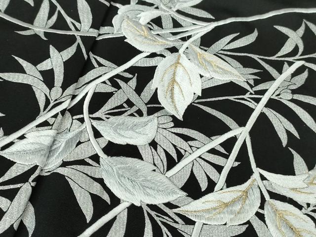 平和屋本店●極上　訪問着　刺繍　枝花文　黒地　金糸　ロング丈　逸品　未使用　DZAB8831kh6