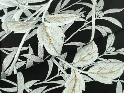 平和屋本店●極上　訪問着　刺繍　枝花文　黒地　金糸　ロング丈　逸品　未使用　DZAB8831kh6