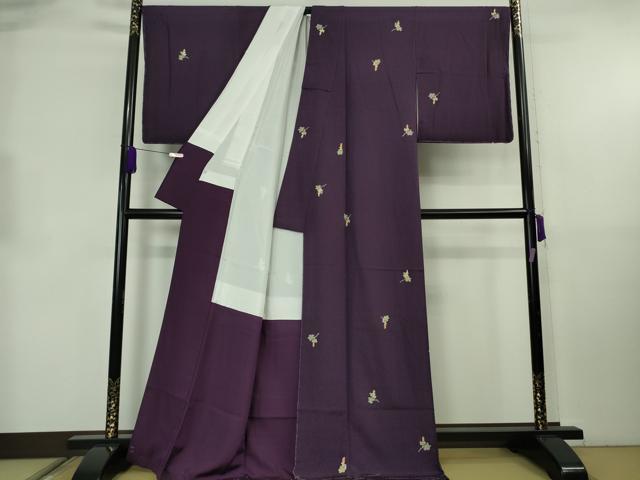 平和屋本店●極上　創業460年・千總　小紋　葡萄　深紫色地　金彩　伊勢丹扱い　反端付き　逸品　未使用　DZAB8832kh6