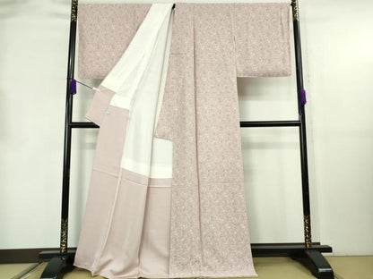 平和屋本店●希少　西陣河村織物謹製・手織り　お召　風通織　早雲寺　墨桜色地　反端付き　逸品　未使用　DZAB8833kh6