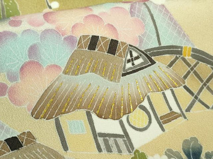 平和屋本店●極上　十七代京屋林蔵　訪問着　刺繍　風景花文　御召御納戸色地　金糸　ロング丈　逸品　未使用　DZAB8835kh6