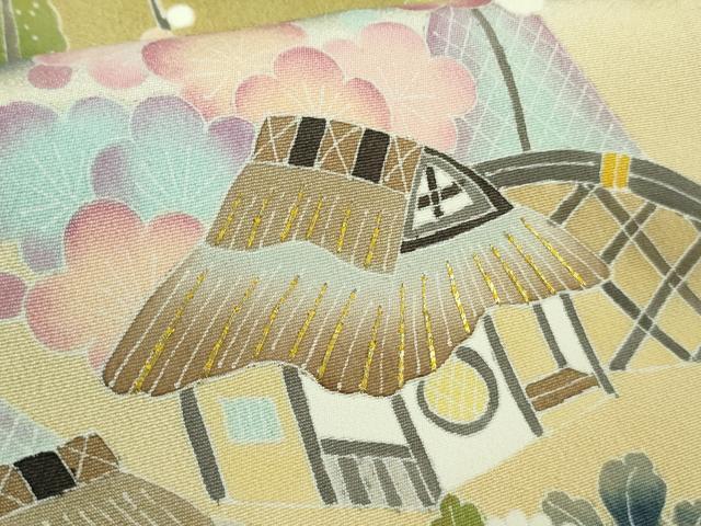 平和屋本店●極上　十七代京屋林蔵　訪問着　刺繍　風景花文　御召御納戸色地　金糸　ロング丈　逸品　未使用　DZAB8835kh6