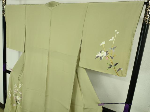 平和屋本店●極上　京加賀友禅　百貫石峰　訪問着　枝花文　若葉色地　暈し染め　逸品　未使用　DZAB8837kh6