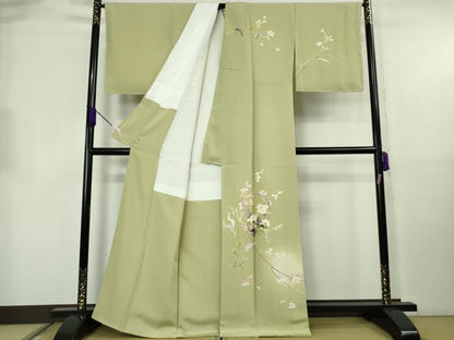 平和屋本店●極上　京加賀友禅　百貫石峰　訪問着　枝花文　若葉色地　暈し染め　逸品　未使用　DZAB8837kh6