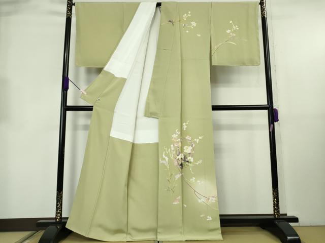 平和屋本店●極上　京加賀友禅　百貫石峰　訪問着　枝花文　若葉色地　暈し染め　逸品　未使用　DZAB8837kh6