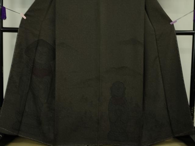 平和屋本店●極上　訪問着　手描き　笠地蔵　憲法茶色地　銀通し地　逸品　未使用　DZAB8843kh6