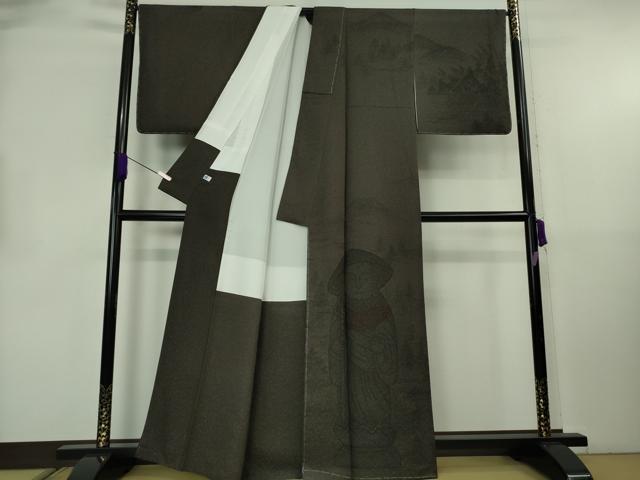 平和屋本店●極上　訪問着　手描き　笠地蔵　憲法茶色地　銀通し地　逸品　未使用　DZAB8843kh6