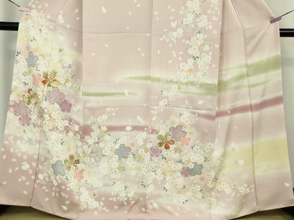 平和屋本店●極上　訪問着　駒刺繍　舞桜　薄い虹色地　暈し染め　金彩　逸品　DZAB8844kh6
