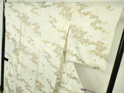 平和屋本店●極上　小紋　舞桜　鳥の子色地　金彩　逸品　DZAB8845kh6