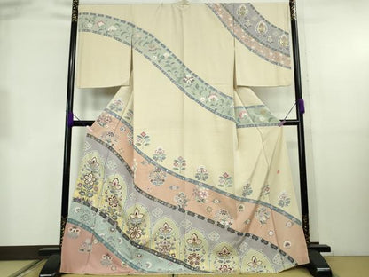 平和屋本店●極上　訪問着　作家物　更紗花文　金銀彩　逸品　DZAB8846kh6